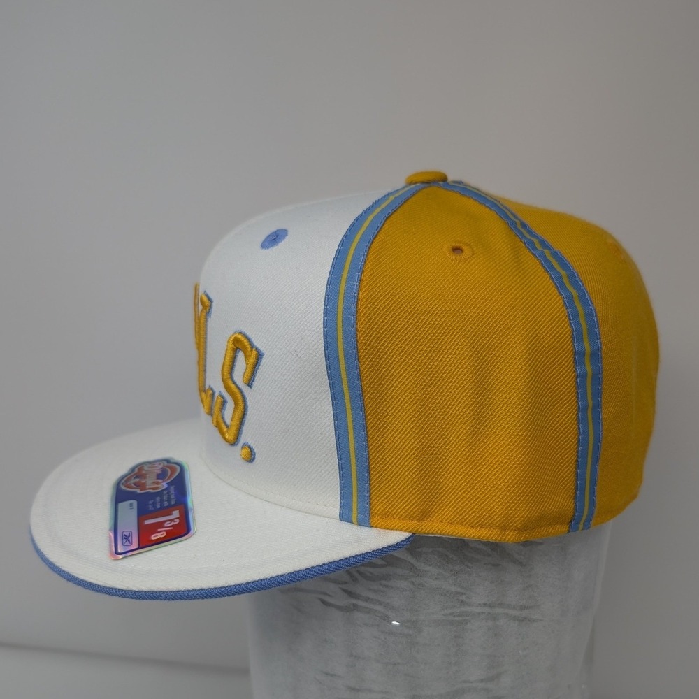 Reebok NWT MPLS Lakers D'Funkd Fitted Hat 7 3/8 Wool White Yellow Blue Flat Brim - Picture 2 of 13